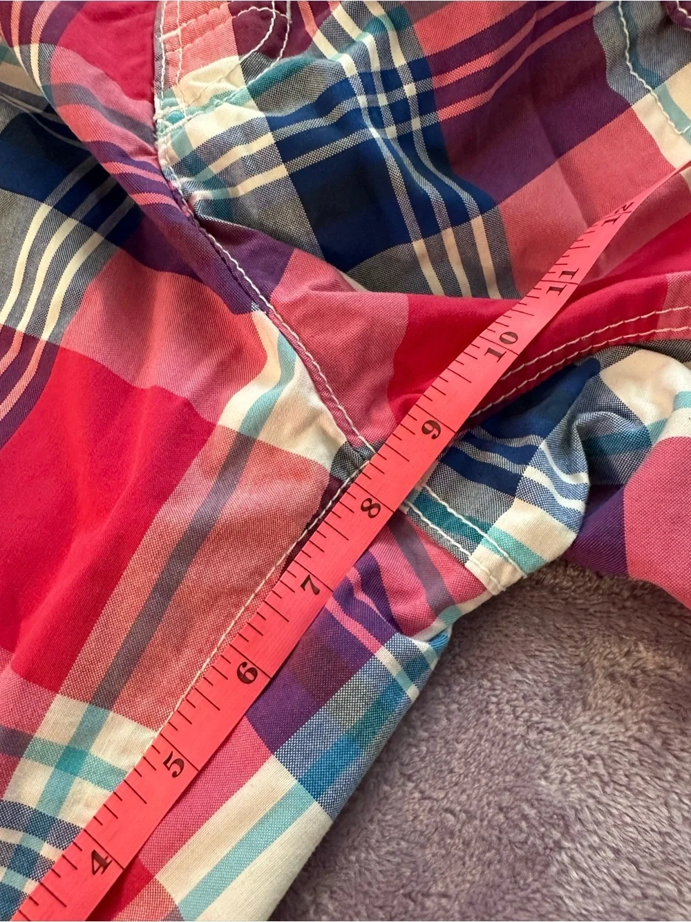 Hollister Red and Blue Plaid Cargo Swim Shorts